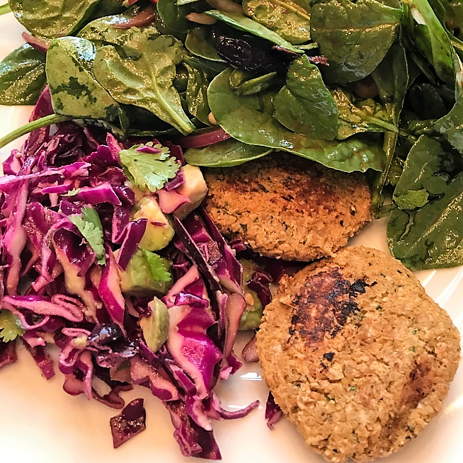 Chickpea Cakes and Red Cabbage Salad