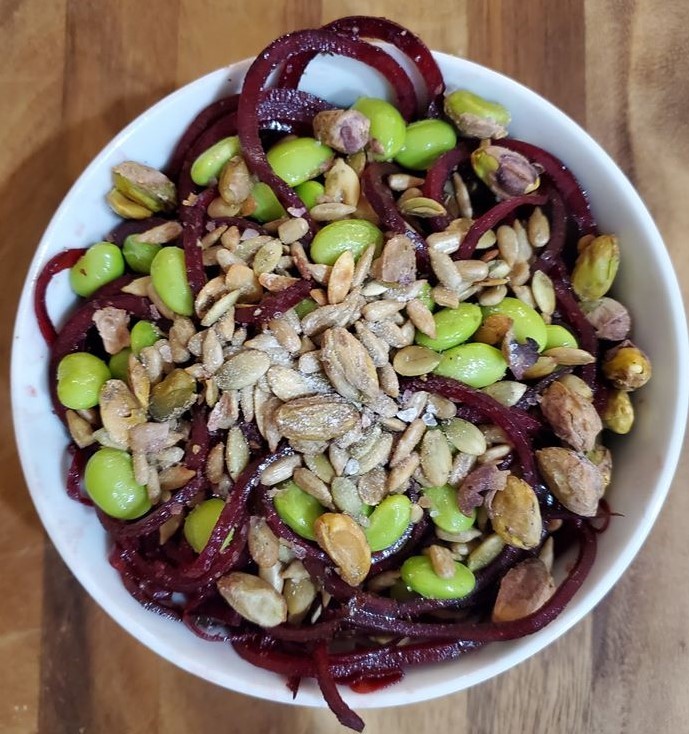 Spirzalized Cold Beet Salad With Edamame Nuts Seeds 2 (3)